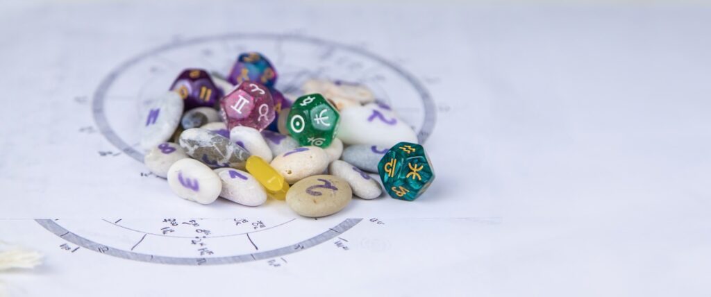 Numerology numbers on the table astrology. Selective focus.
