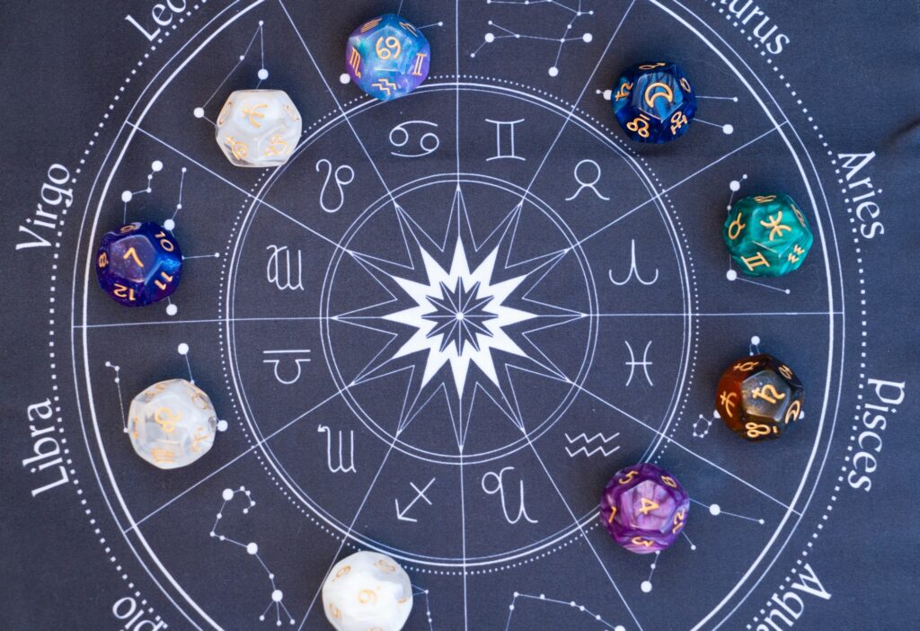 Zodiac horoscope with divination dice