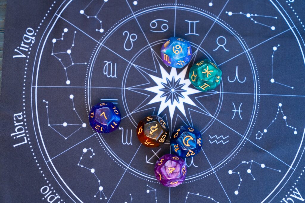 Zodiac horoscope with divination dice